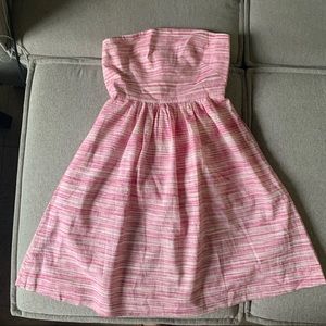 Hot pink and white strapless dress